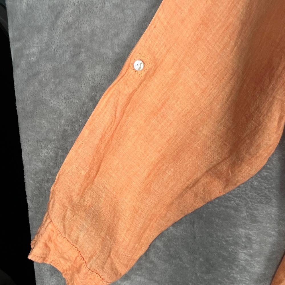 Sigrid Olsen 100% Linen Coral Button Up Shirt XL Roll Tab Sleeve Lagenlook Money - Picture 3 of 8